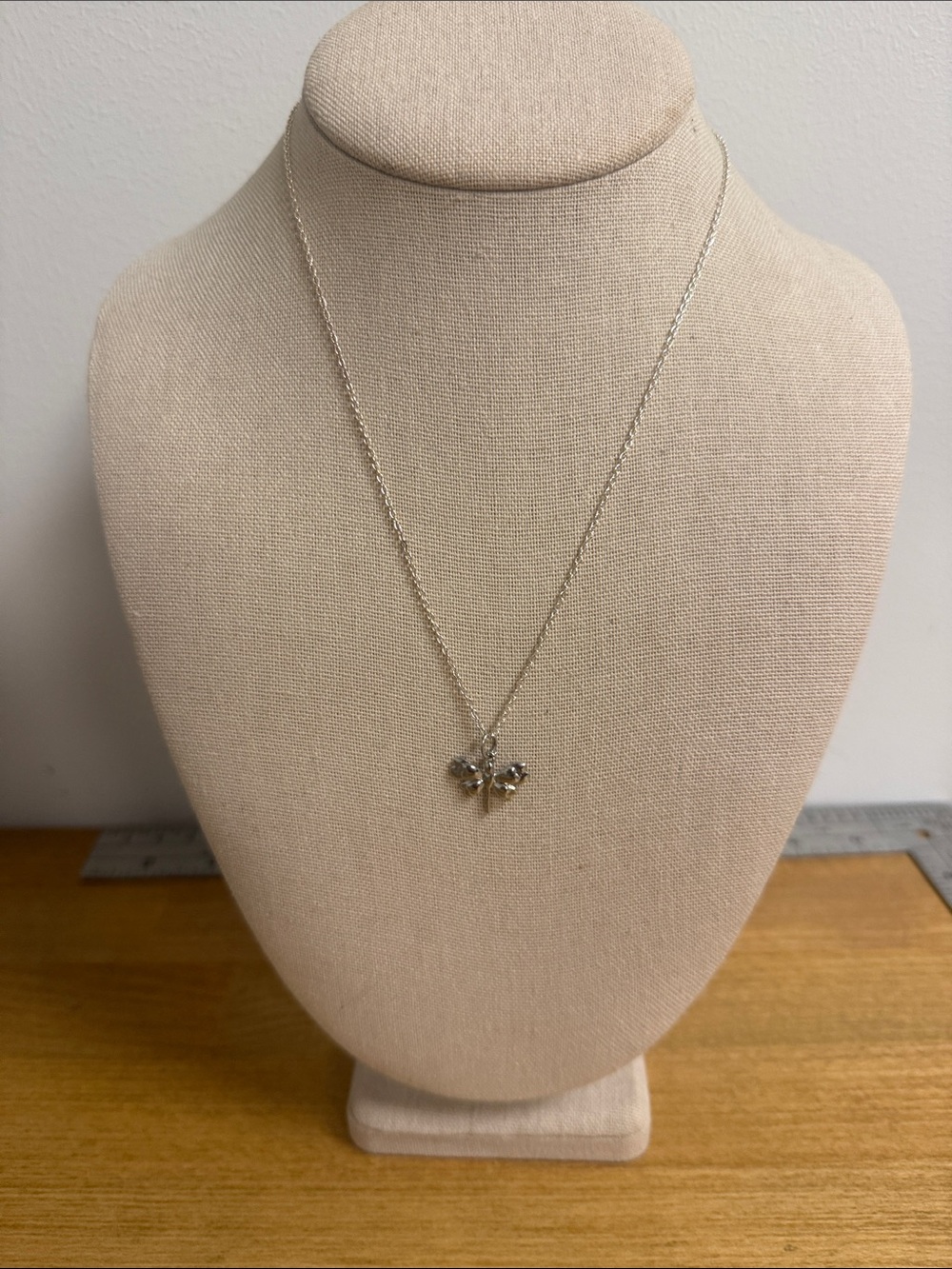Silver tone dragonfly charm dainty necklace